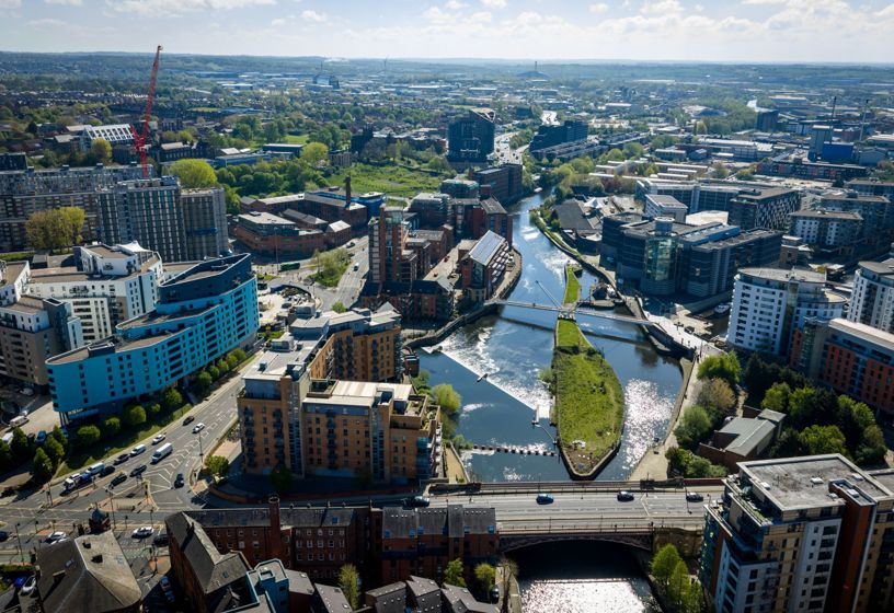 An arial photo of the Big Blue Thread in Leeds/Huddersfield
