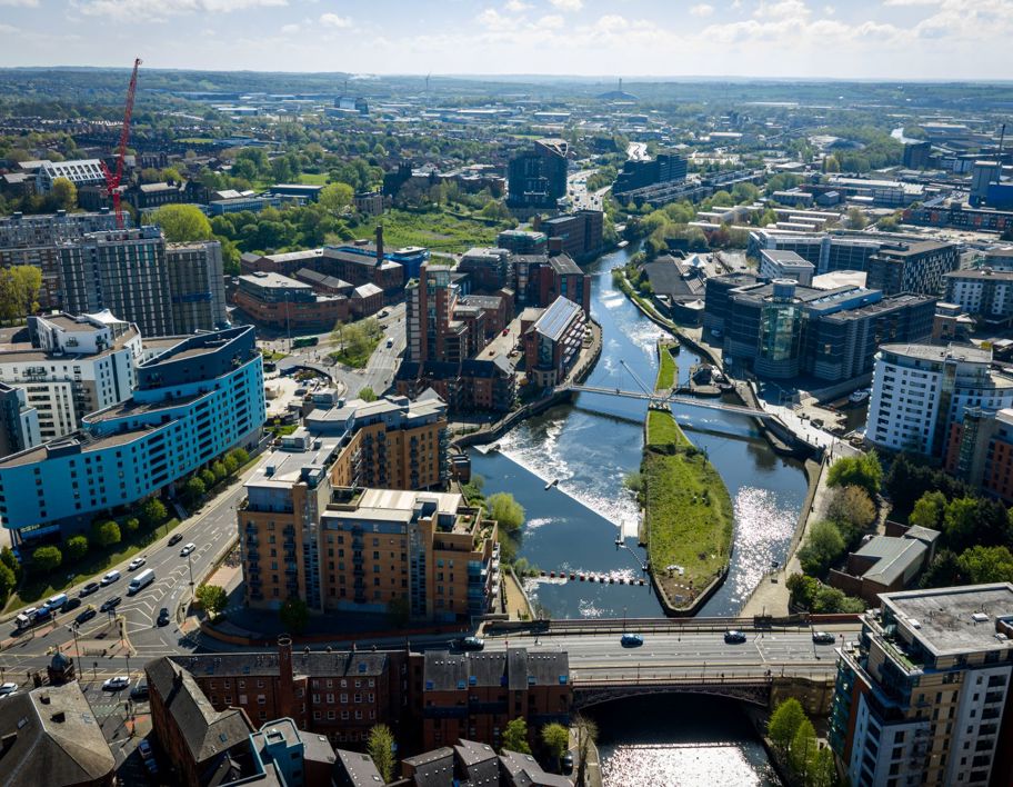 An arial photo of the Big Blue Thread in Leeds/Huddersfield