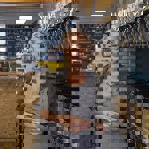 Woman working in a cafe