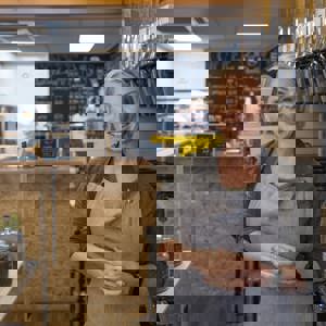 Woman working in a cafe