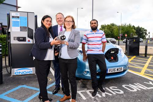 (Left to Right) Cllr Manisha Kaushik, Deputy Chair, West Yorkshire Combined Authority Transport Committee. Colin Macpherson, Chief Development Officer, ENGIE. Councillor Caroline Firth, Climate Emergency Lead, City of Bradford Metropolitan District Council. Naseer Uddin, taxi driver