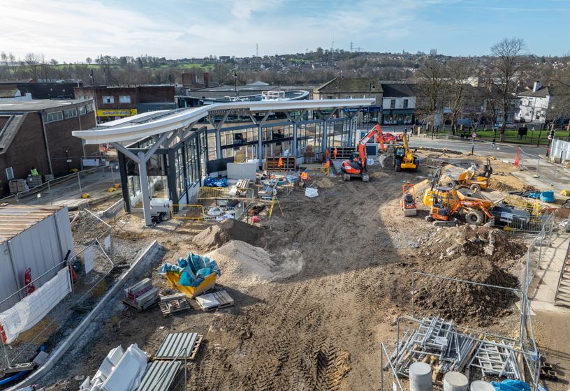 Close view of the Heckmondwike Bus station construction, March 2026
