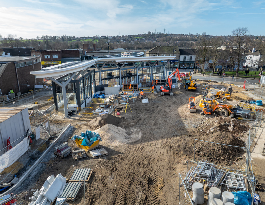 Close view of the Heckmondwike Bus station construction, March 2026