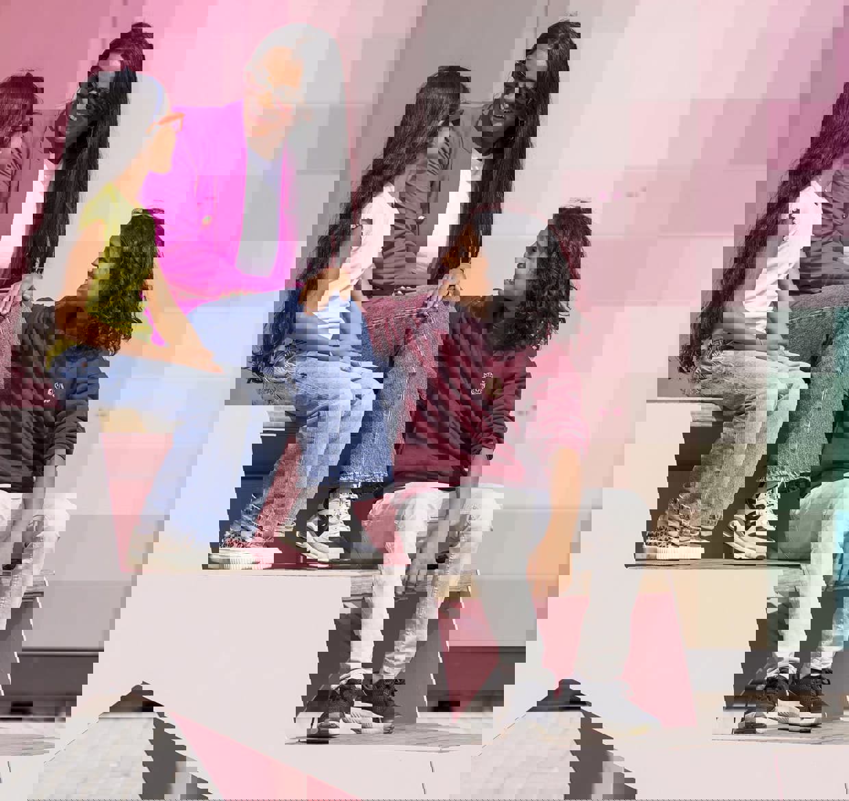 Family sitting on bench at Bradford interchange