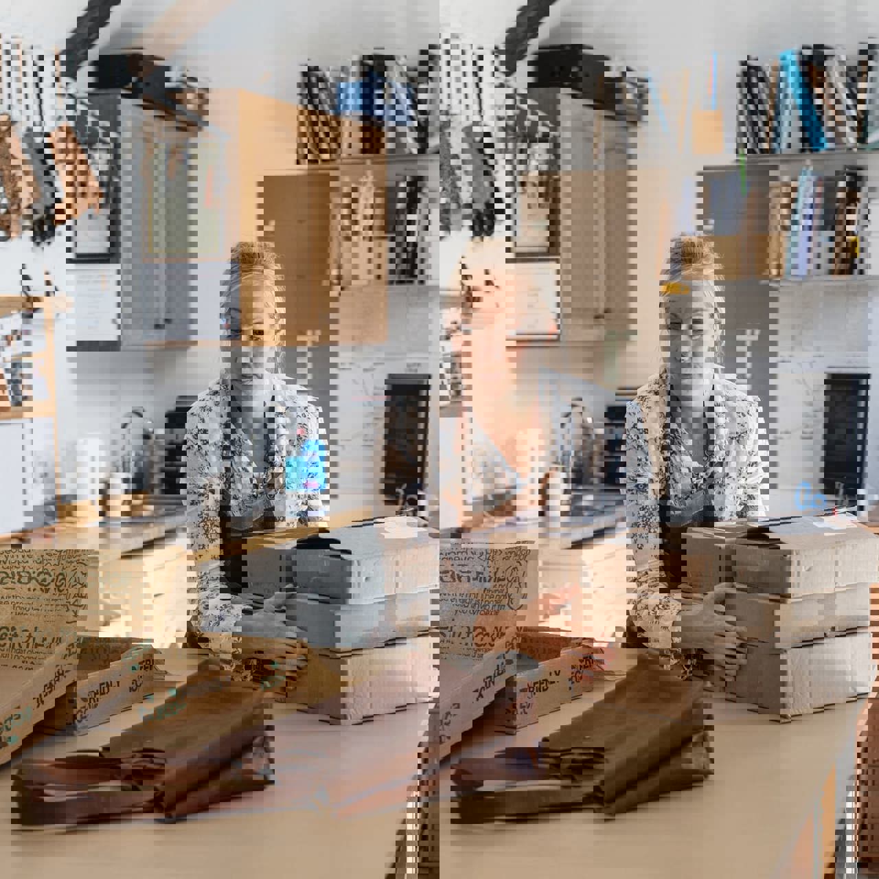 Small Business Owner holding cardboard boxes