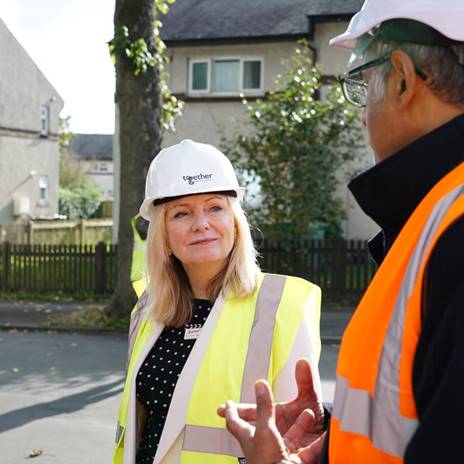 Mayor Tracy Brabin with a hard hat