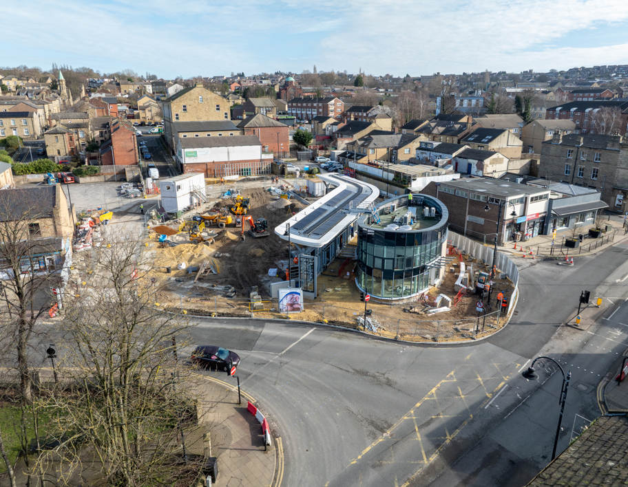 Side view of the Heckmondwike Bus station construction, March 2026