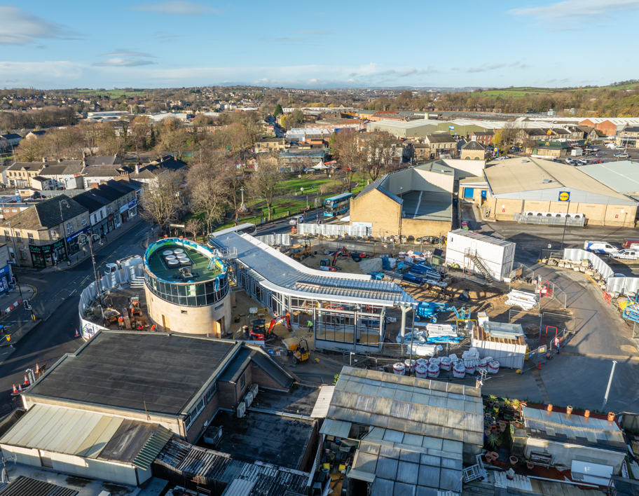 Aerial view of the Heckmondwike Bus station construction, December 2025