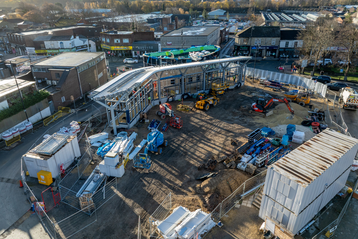 Aerial view of the Heckmondwike Bus station construction, December 2025