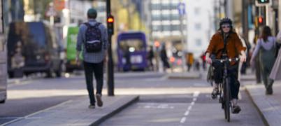 Cyclist using cycle path in Leeds