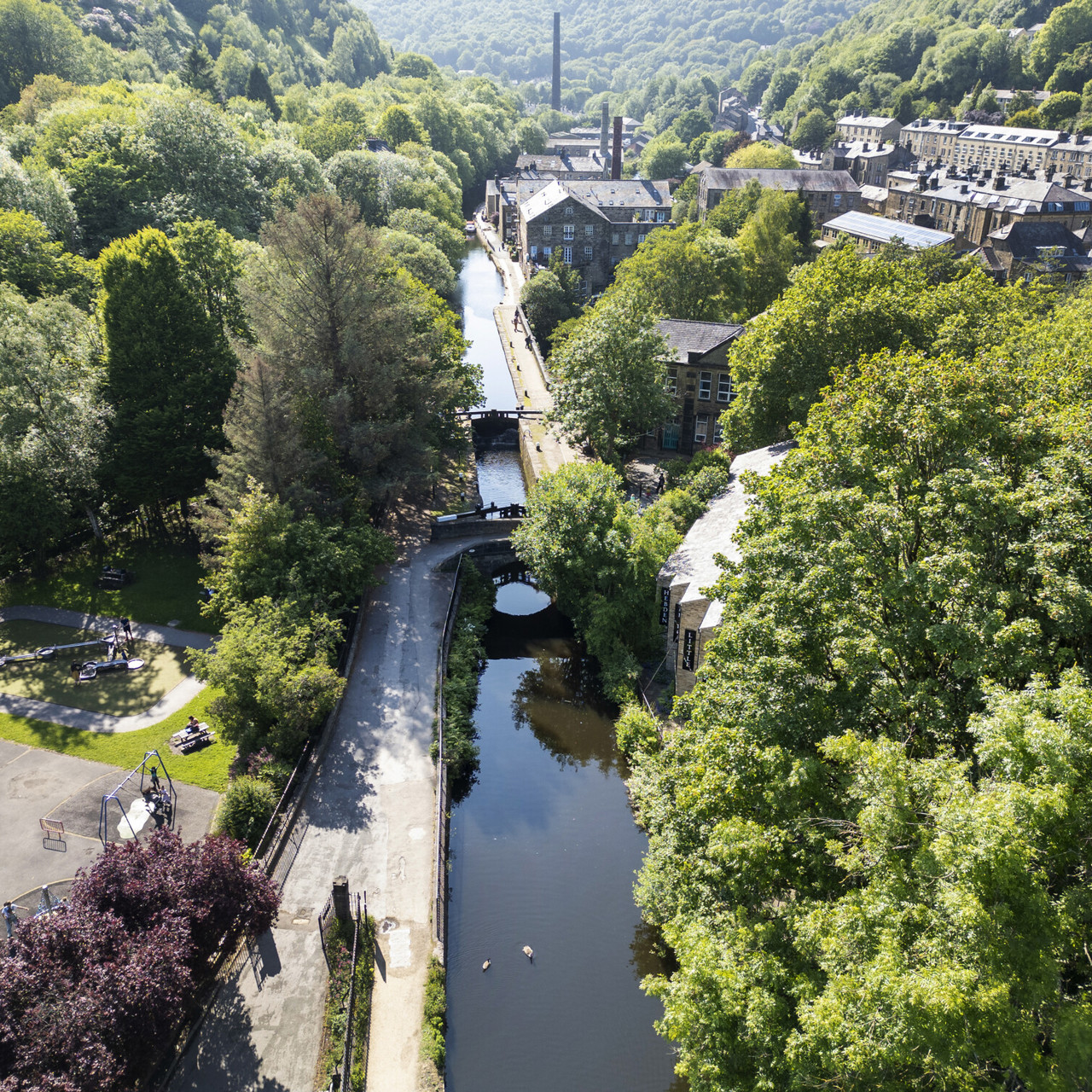 Birds-eye view of Hebden Bridge Rochdale Canal