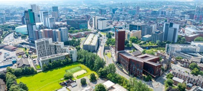 An aerial view of Woodhouse Lane area in Leeds