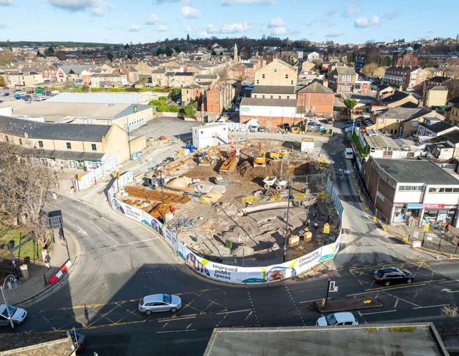 A drone image of the Heckmondwike bus station construction site