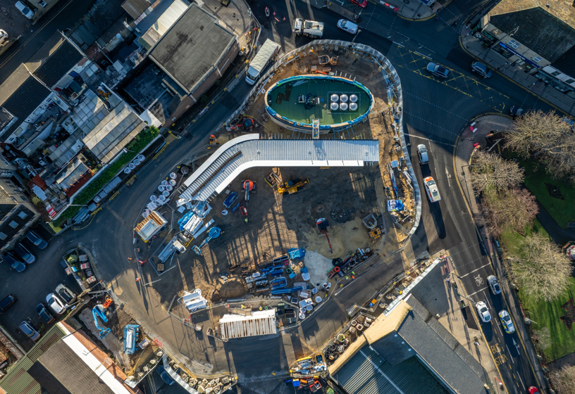 Aerial view of the Heckmondwike Bus station construction, December 2025