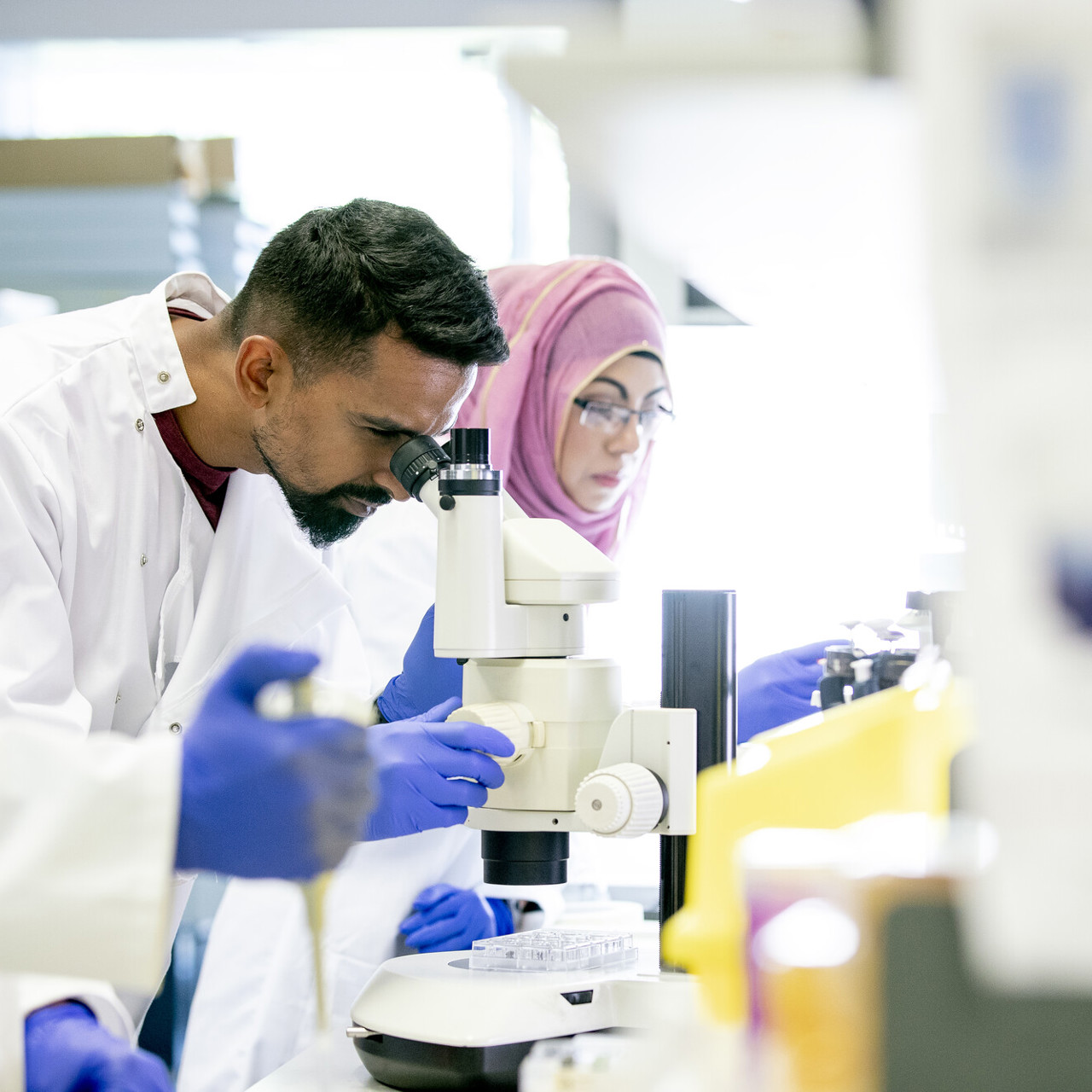 Group of scientists working in lab