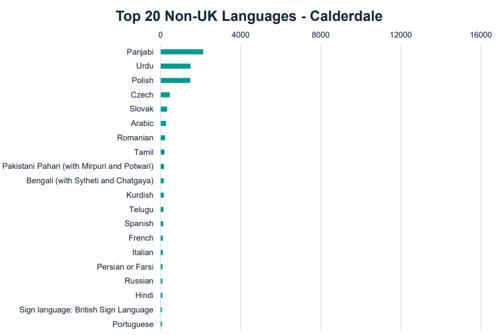 A graph to show the top non-UK languages spoken in Calderdale