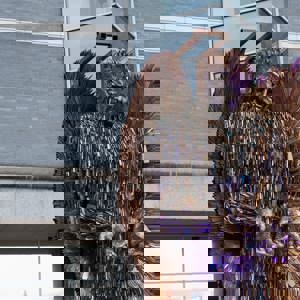 Sculpture of winged angel made of knives