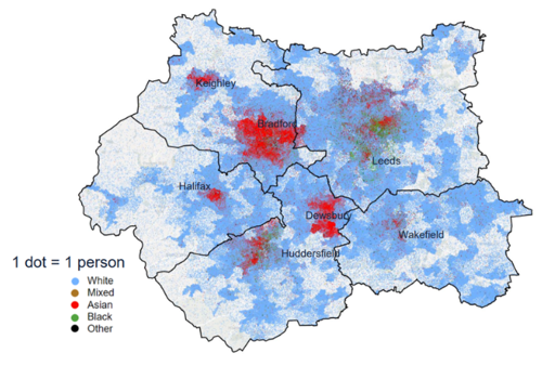 A graph to show spatial variation in ethnic group across West Yorkshire