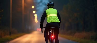 Cyclist wearing reflective safety vest at night