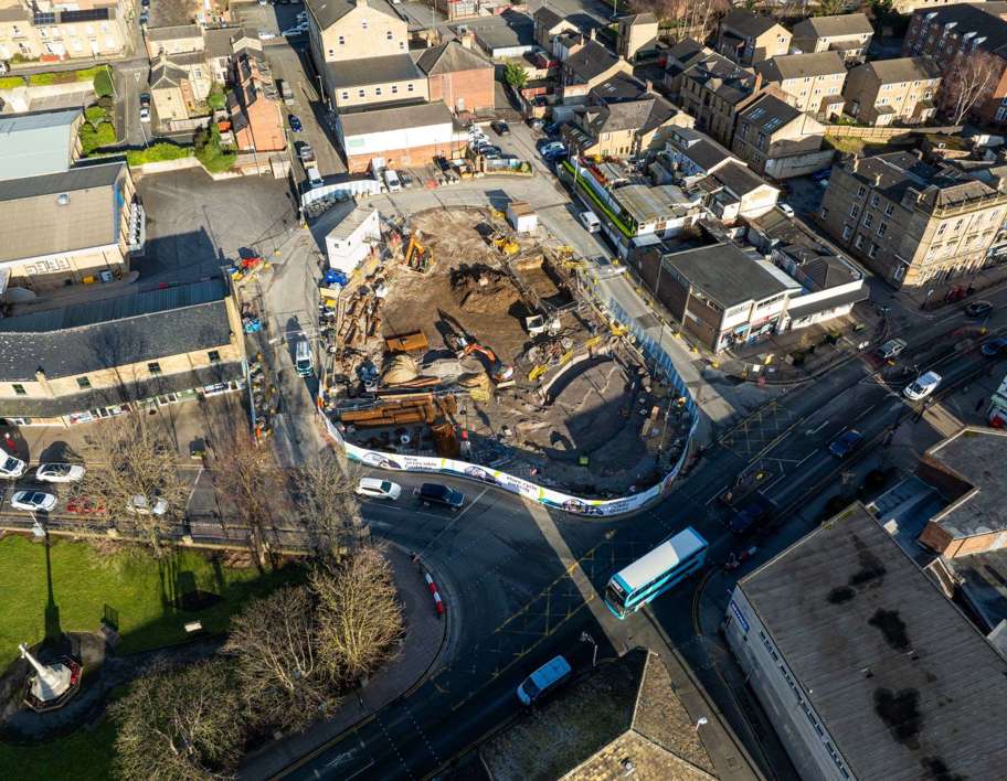 A drone image of the Heckmondwike bus station construction site
