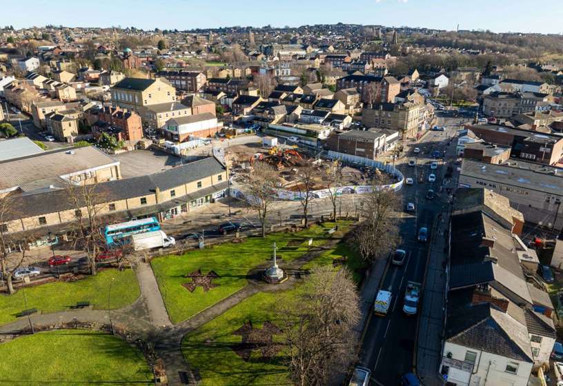 A drone image of the Heckmondwike bus station construction site
