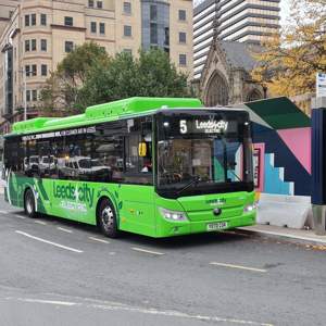 Electric bus at Park Row in Leeds