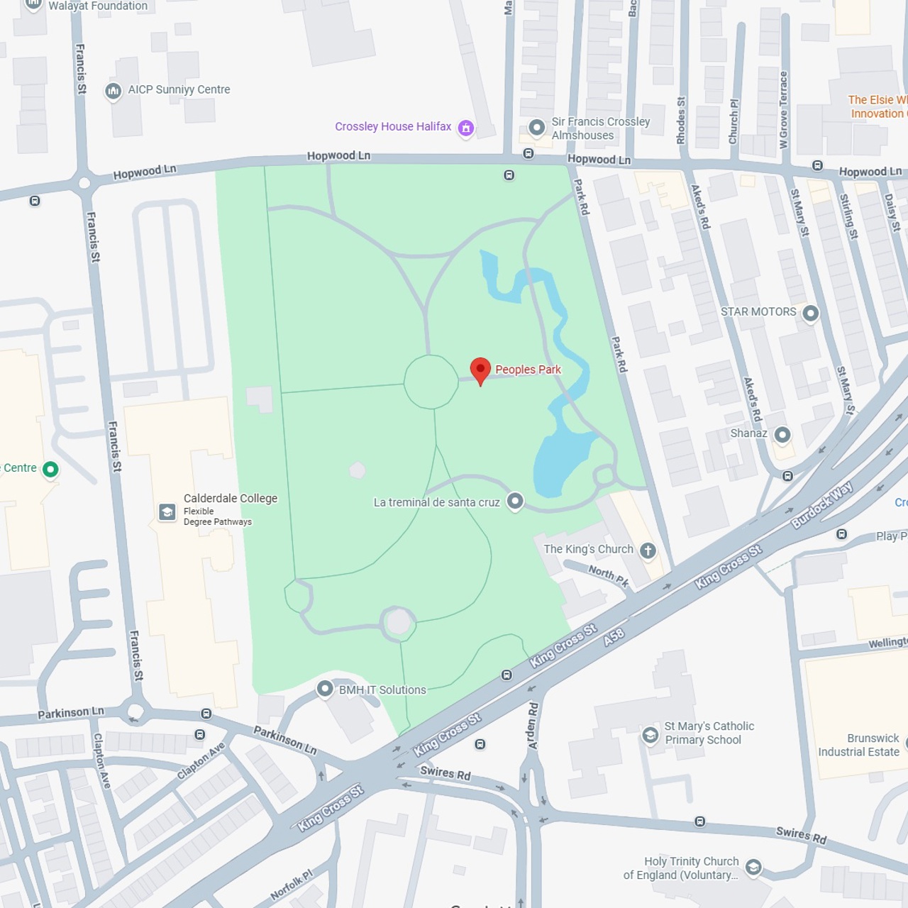 A map depicting People's Park on Park Road in Halifax