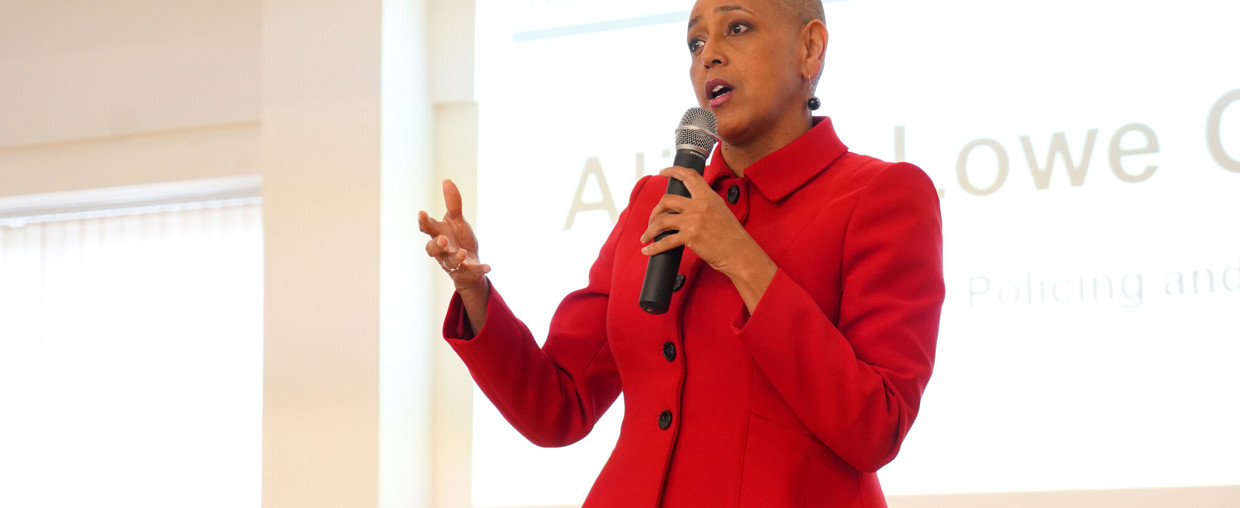 Alison Lowe, Deputy Mayor for Policing and Crime making a speech at an event
